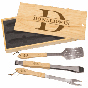 20" x 9⅝" x 2¼" Wood-Handle BBQ Set