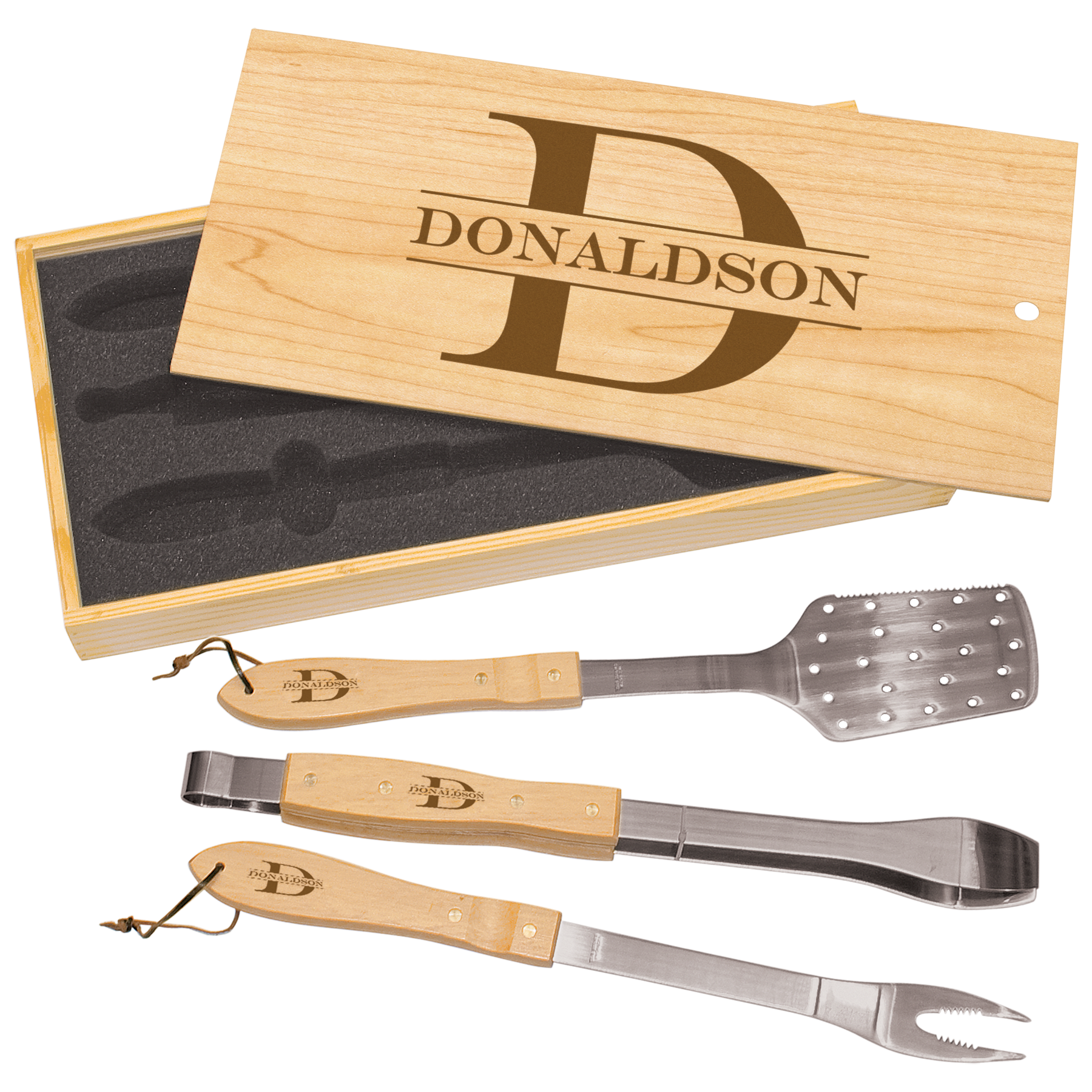 20" x 9⅝" x 2¼" Wood-Handle BBQ Set