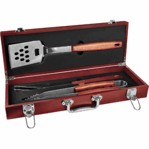 18¾" x 6¾" Rosewood 3-Tool BBQ Set