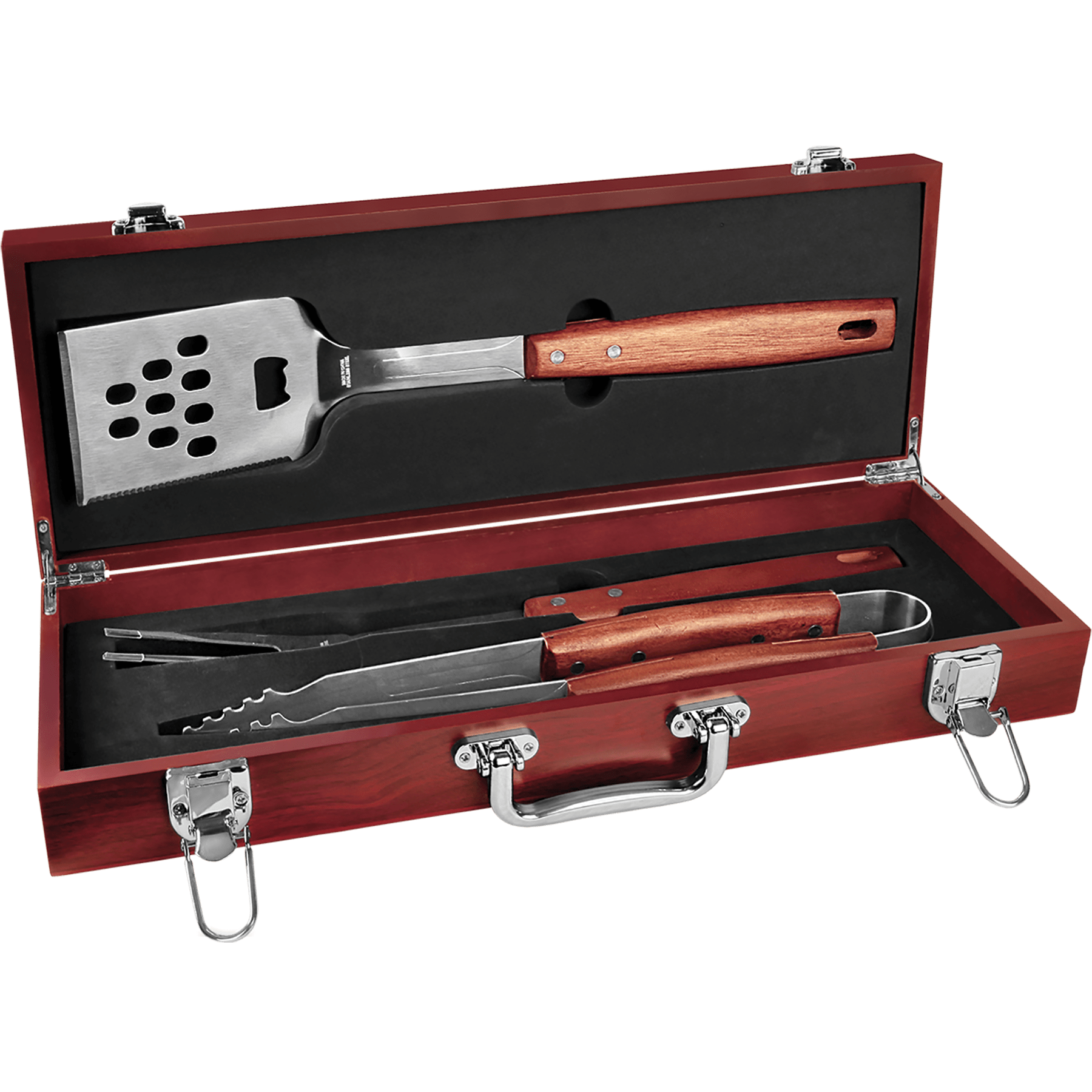 18¾" x 6¾" Rosewood 3-Tool BBQ Set