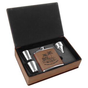 Dark Brown Leatherette Flask Gift Set
