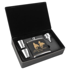 Black/Gold Leatherette Flask Gift Set