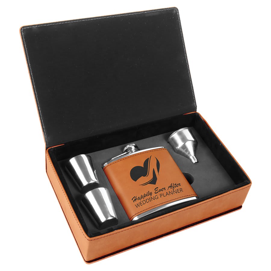 Rawhide Leatherette Flask Gift Set