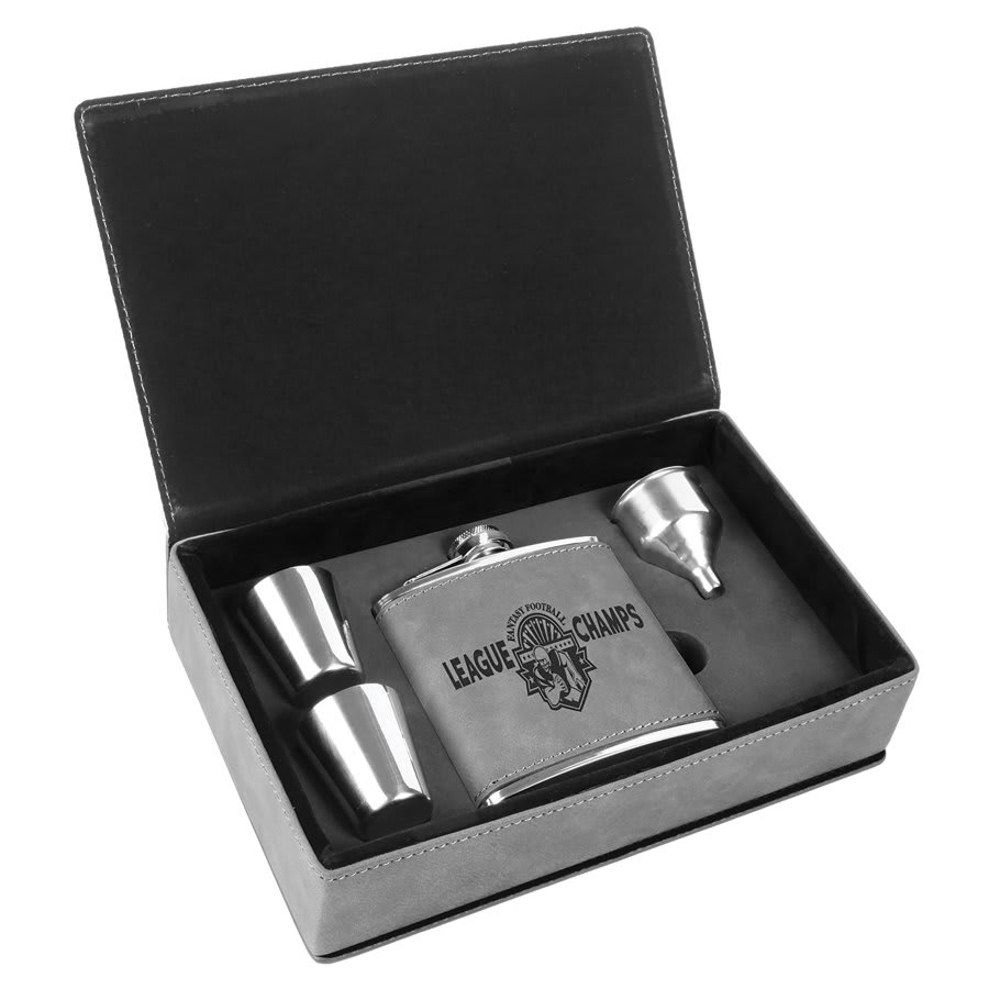 Gray Leatherette Flask Gift Set