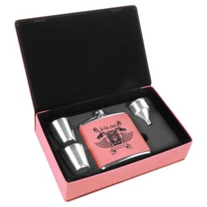 Pink Leatherette Flask Gift Set