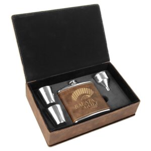 Rustic/Gold Leatherette Flask Gift Set