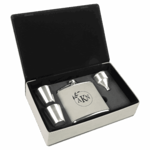 White/Black Leatherette Flask Gift Set