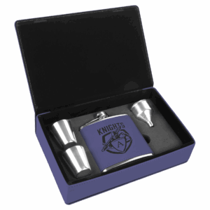 Purple/Black Leatherette Flask Gift Set