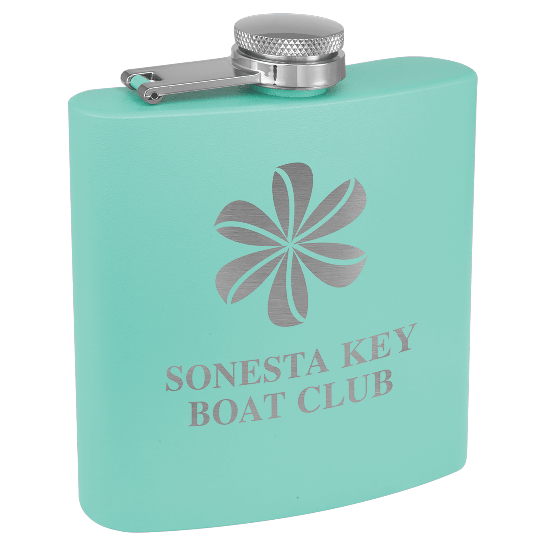 6 oz. Teal Powder-Coated Stainless Steel Flask
