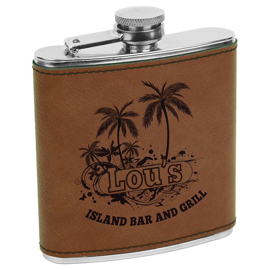 6 oz. Dark Brown Leatherette Flask