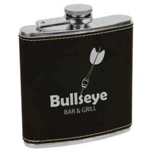 6 oz. Black/Silver Leatherette Flask