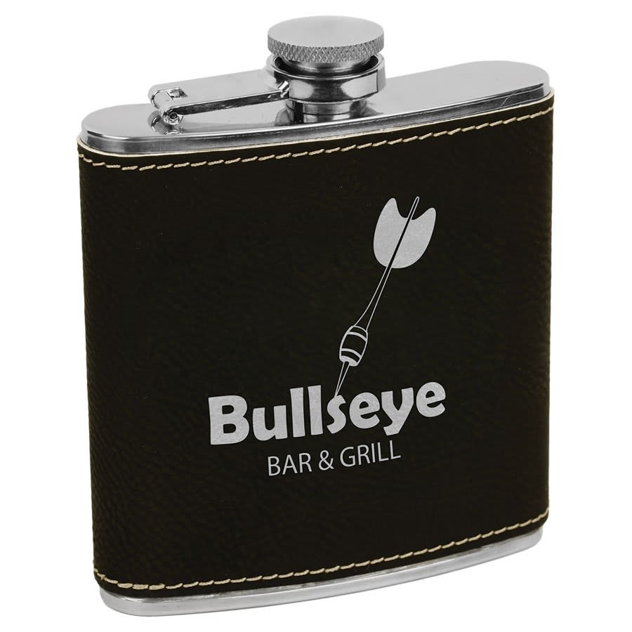 6 oz. Black/Silver Leatherette Flask