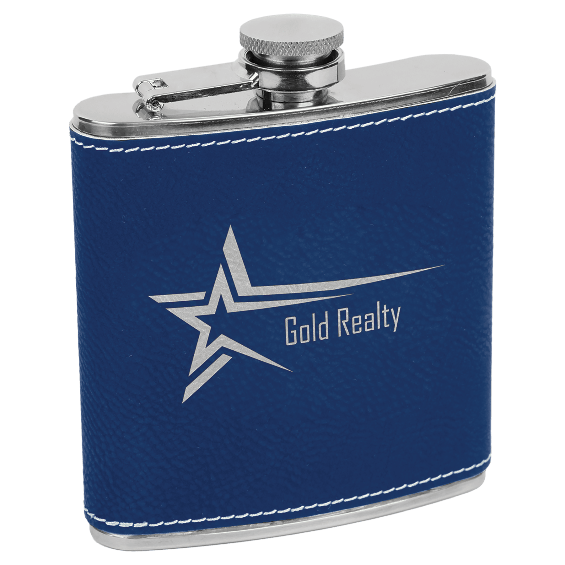 6 oz. Blue & Silver Leatherette Stainless Steel Flask