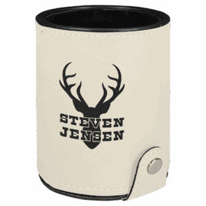 White/Black Leatherette Dice Cup with 5 Dice