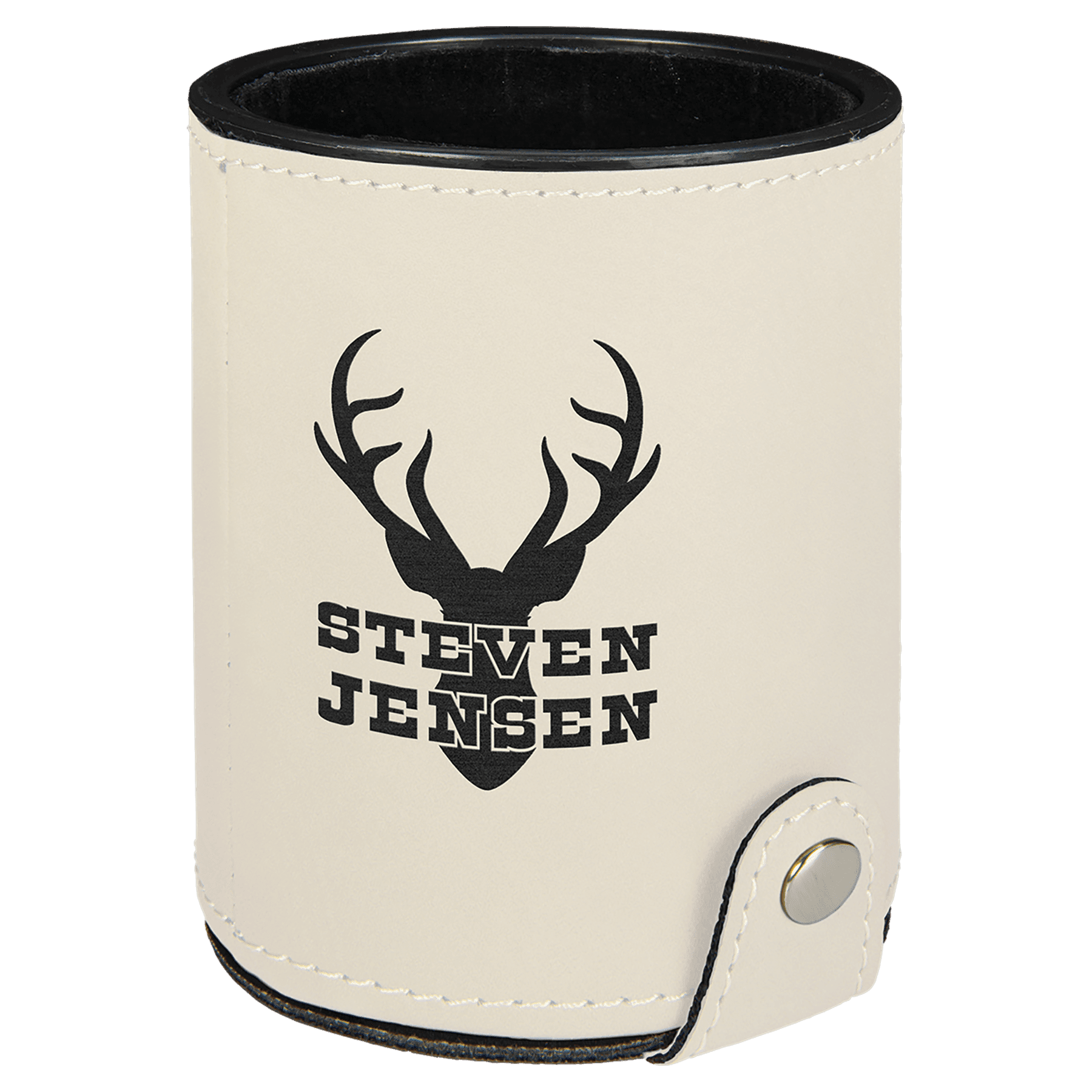 White/Black Leatherette Dice Cup with 5 Dice