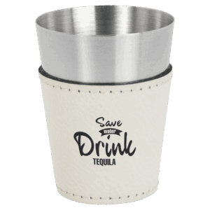2 oz. White/Black Leatherette Shot Glass