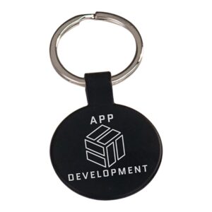 1½" Black Round Engravable Metal Keychain