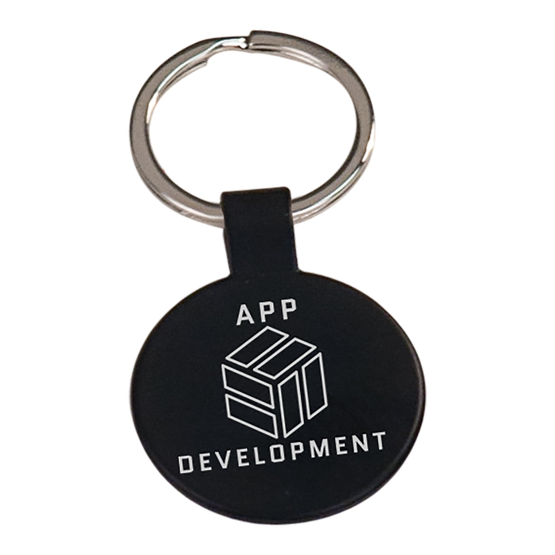 1½" Black Round Engravable Metal Keychain