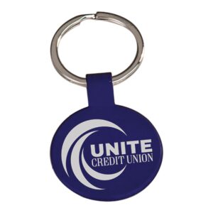 1½" Blue Round Engravable Metal Keychain