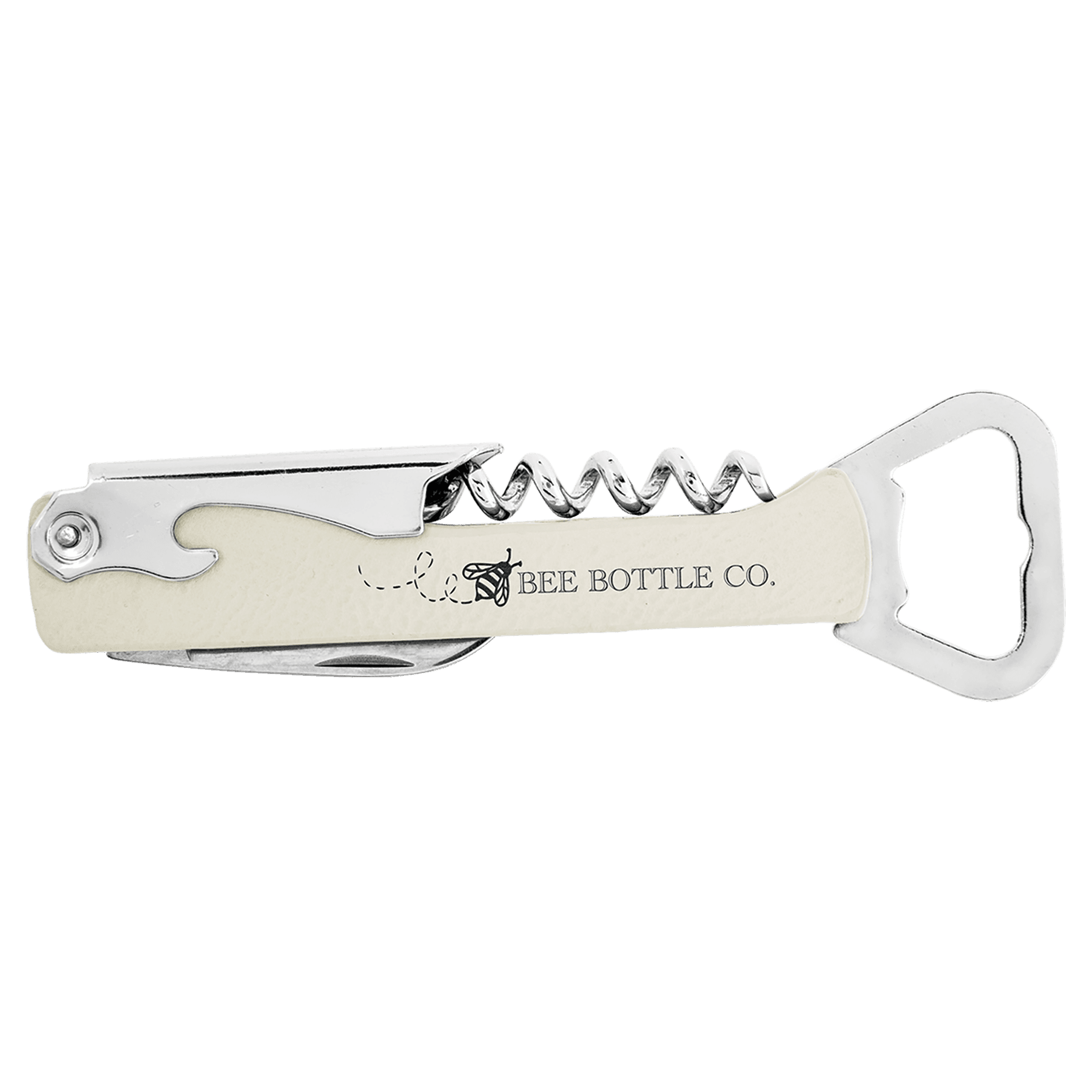 5¼" White/Black Leatherette Bottle Opener