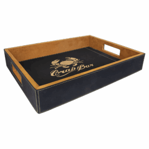 16" x 12" Black/Gold Leatherette Serving Tray