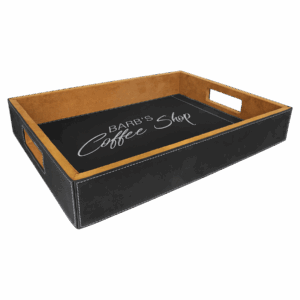 16" x 12" Black/Silver Leatherette Serving Tray