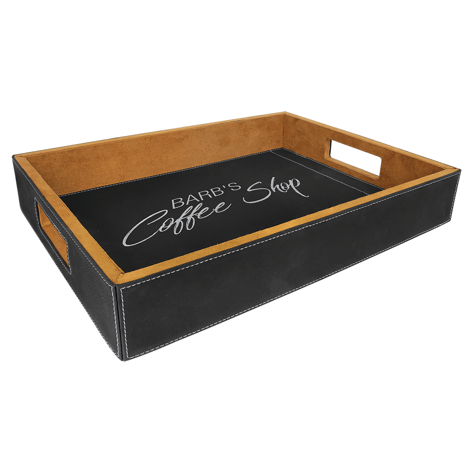 16" x 12" Black/Silver Leatherette Serving Tray