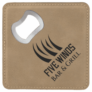 4" x 4" Light Brown Leatherette Coaster with Built-In Bottle Opener