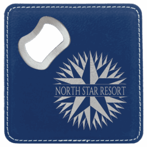 4" x 4" Blue/Silver Leatherette Coaster with Built-In Bottle Opener