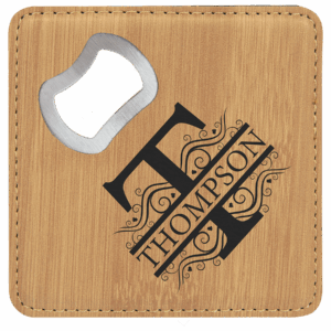 4" x 4" Bamboo Coaster with Built-In Bottle Opener