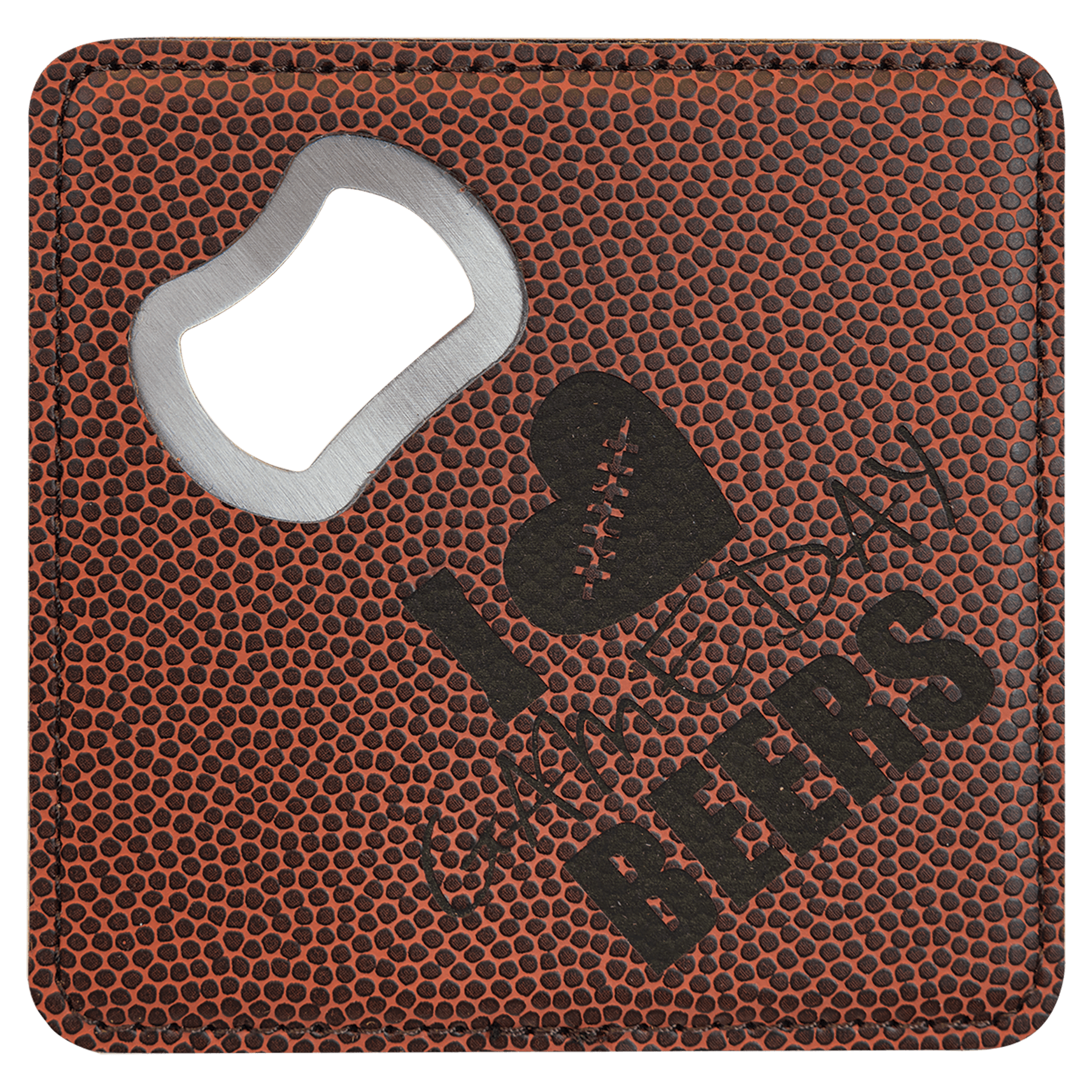 4" x 4" Football Leatherette Coaster with Built-In Bottle Opener