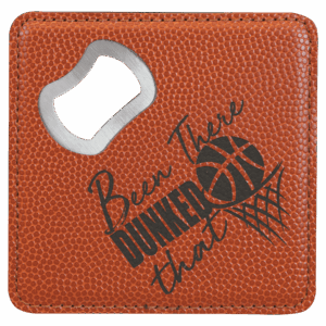4" x 4" Basketball Leatherette Coaster with Built-In Bottle Opener