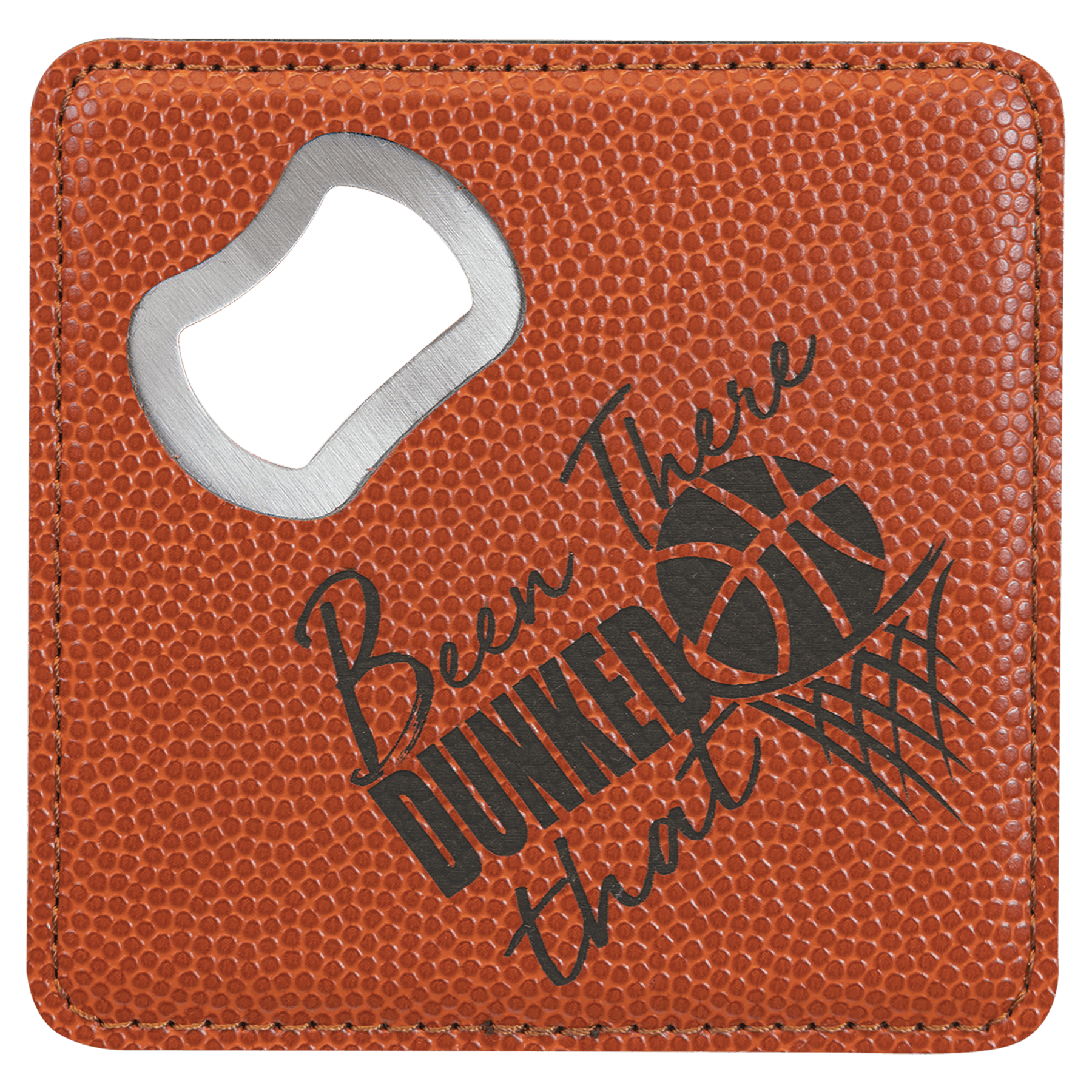 4" x 4" Basketball Leatherette Coaster with Built-In Bottle Opener