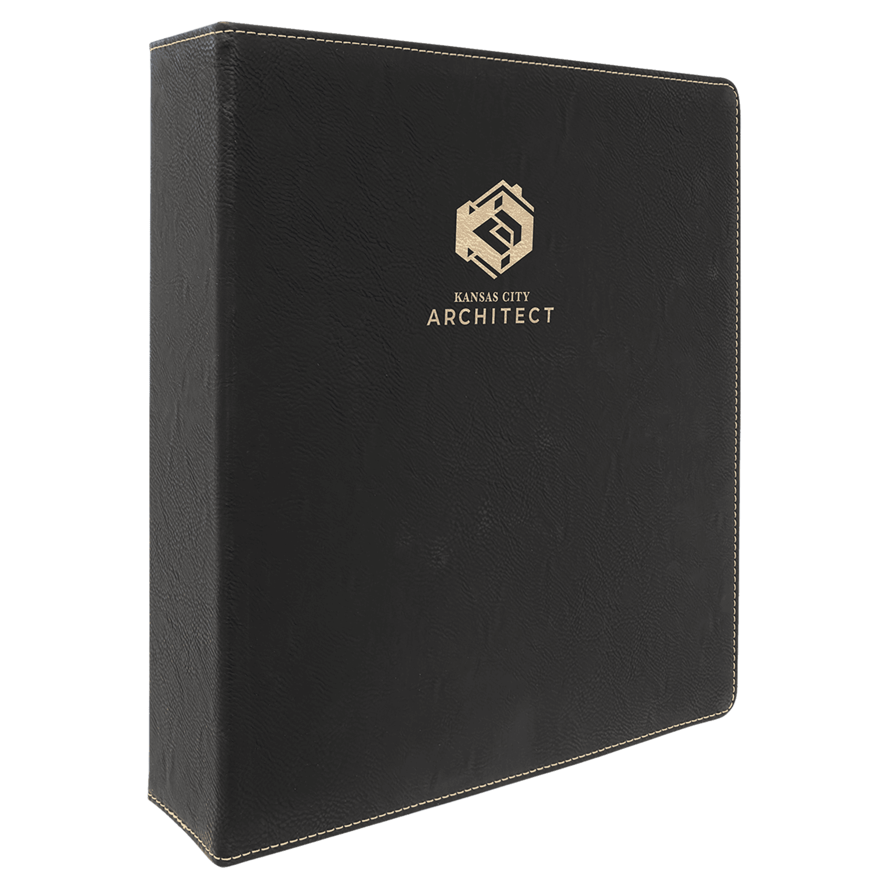 10½" x 11½" Black/Gold Leatherette 3-Ring Binder with 2" Slant D Rings