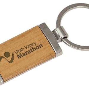 Silver/Wood Rectangle Engravable Keychain