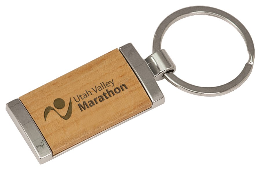 Silver/Wood Rectangle Engravable Keychain