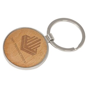 Silver/Wood Round Engravable Keychain