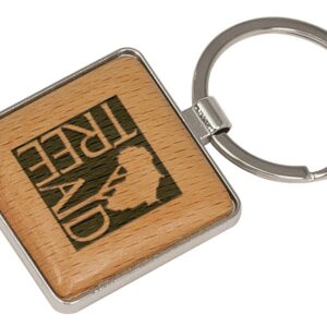 Silver/Wood Square Engravable Keychain