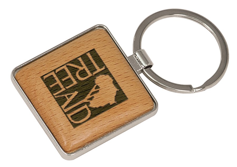 Silver/Wood Square Engravable Keychain