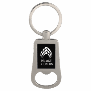 Silver/Black Leatherette Bottle Opener Keychain