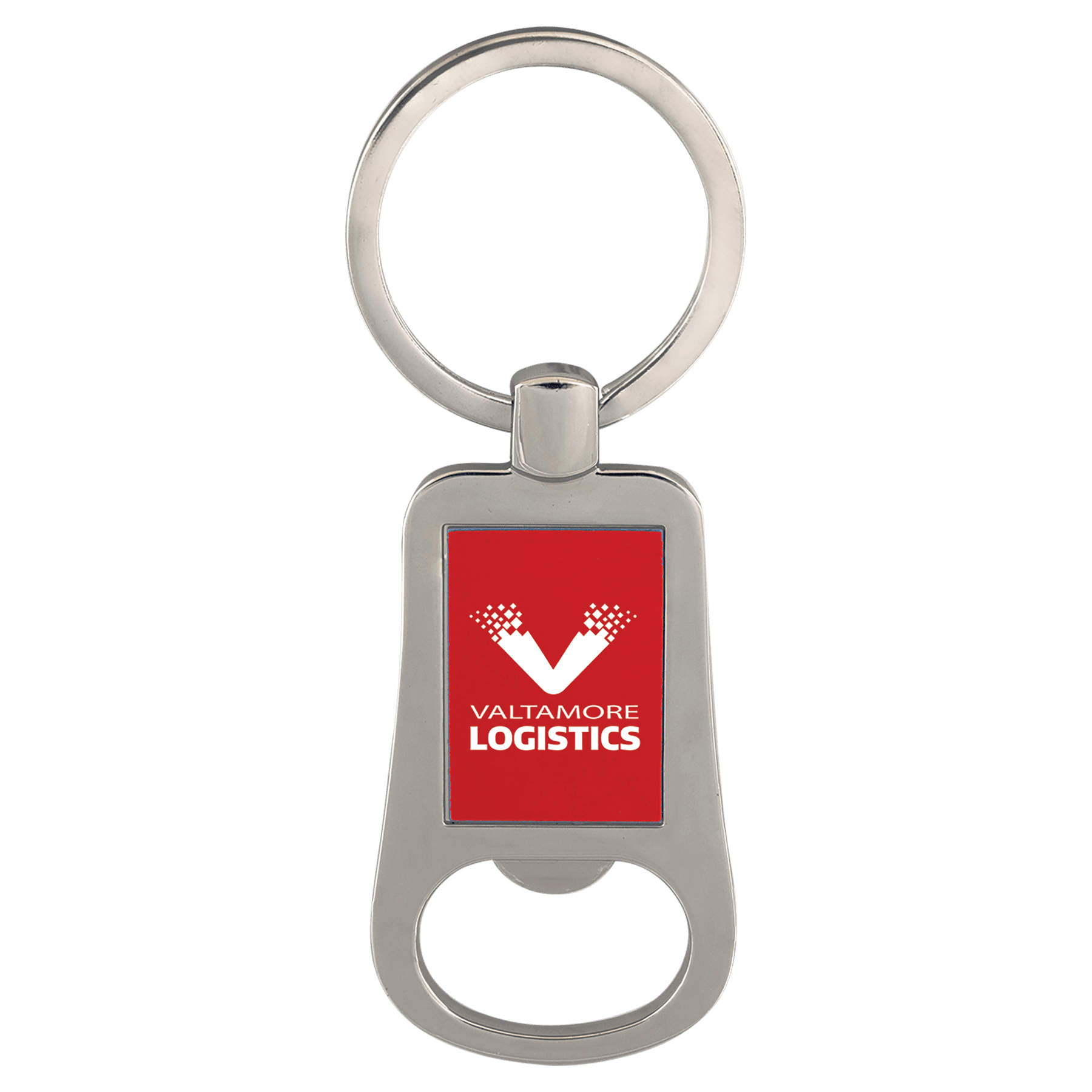 Silver/Red Leatherette Bottle Opener Keychain