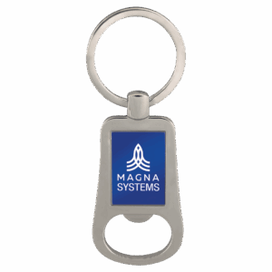Silver/Blue Leatherette Bottle Opener Keychain