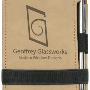 3¼" x 4¾" Light Brown Leatherette Mini Notepad with Pen