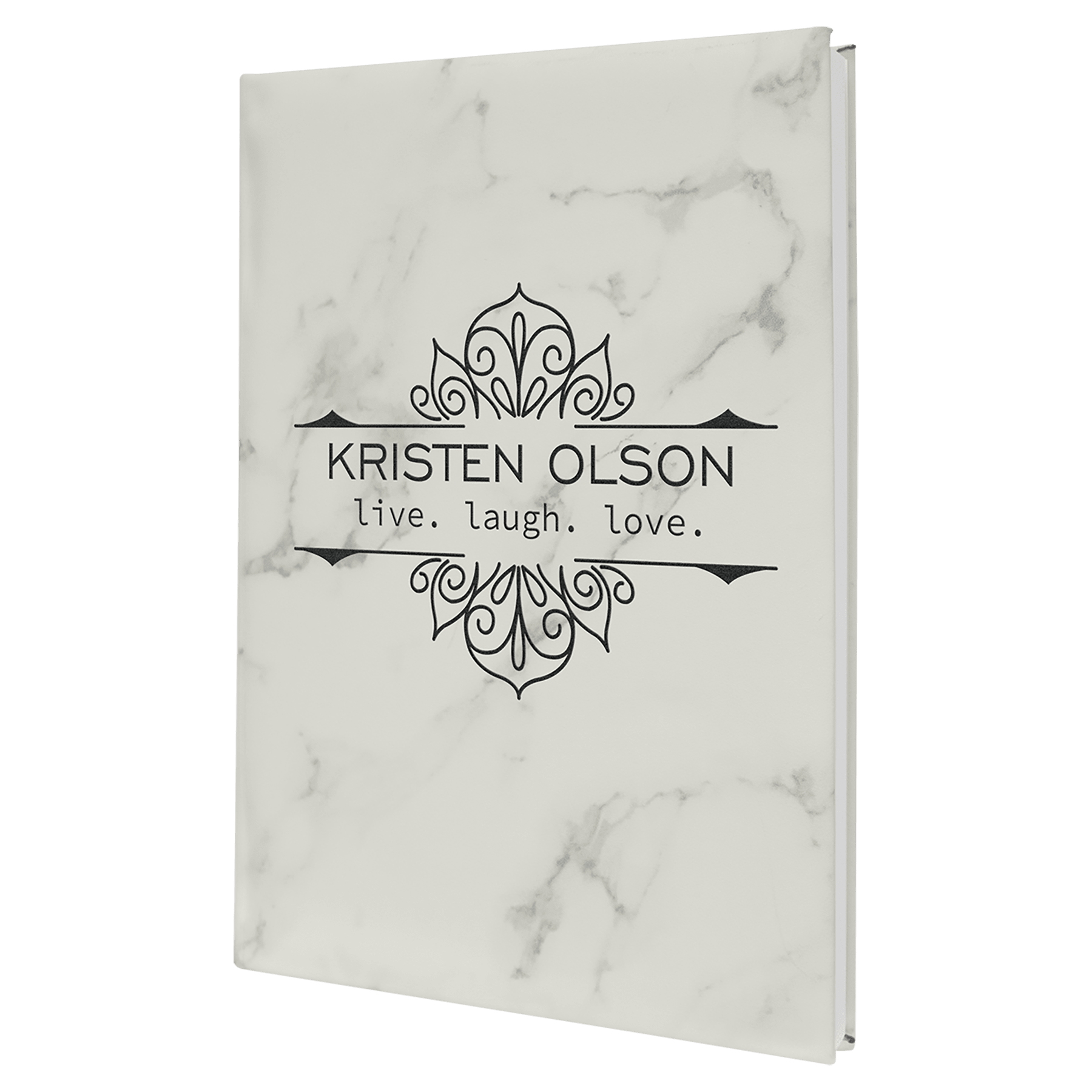 7" x 9¾" White Marble Leatherette Journal with Lined Pages