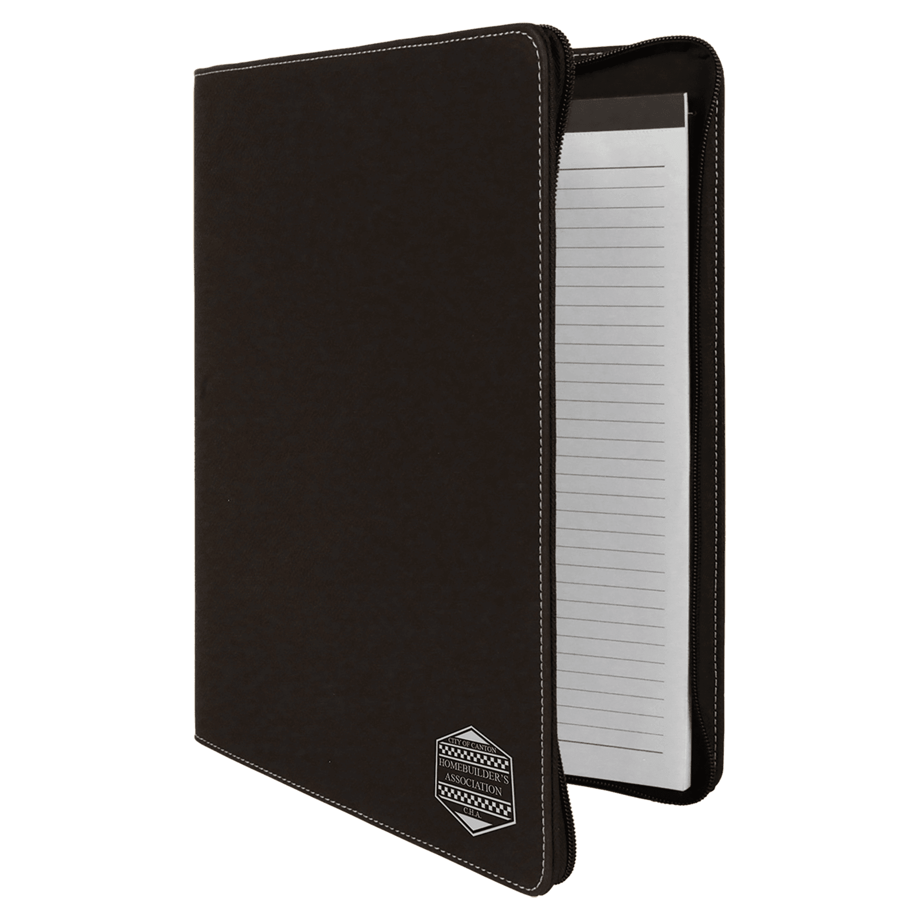 9½" x 12" Black/Silver Leatherette Zippered Portfolio