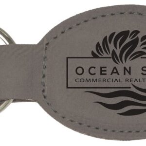 3" x 1¾" Oval Gray Leatherette Keychain