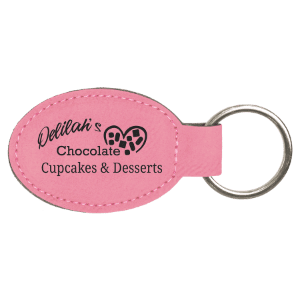 3" x 1¾" Oval Pink Leatherette Keychain