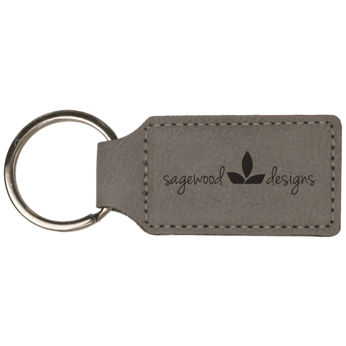 2¾" x 1¼" Gray Leatherette Keychain