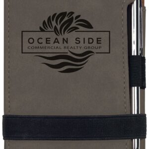 3¼" x 4¾" Gray Leatherette Mini Notepad with Pen