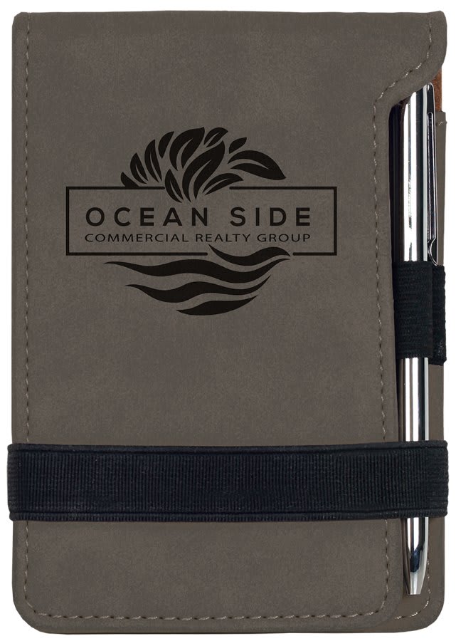 3¼" x 4¾" Gray Leatherette Mini Notepad with Pen